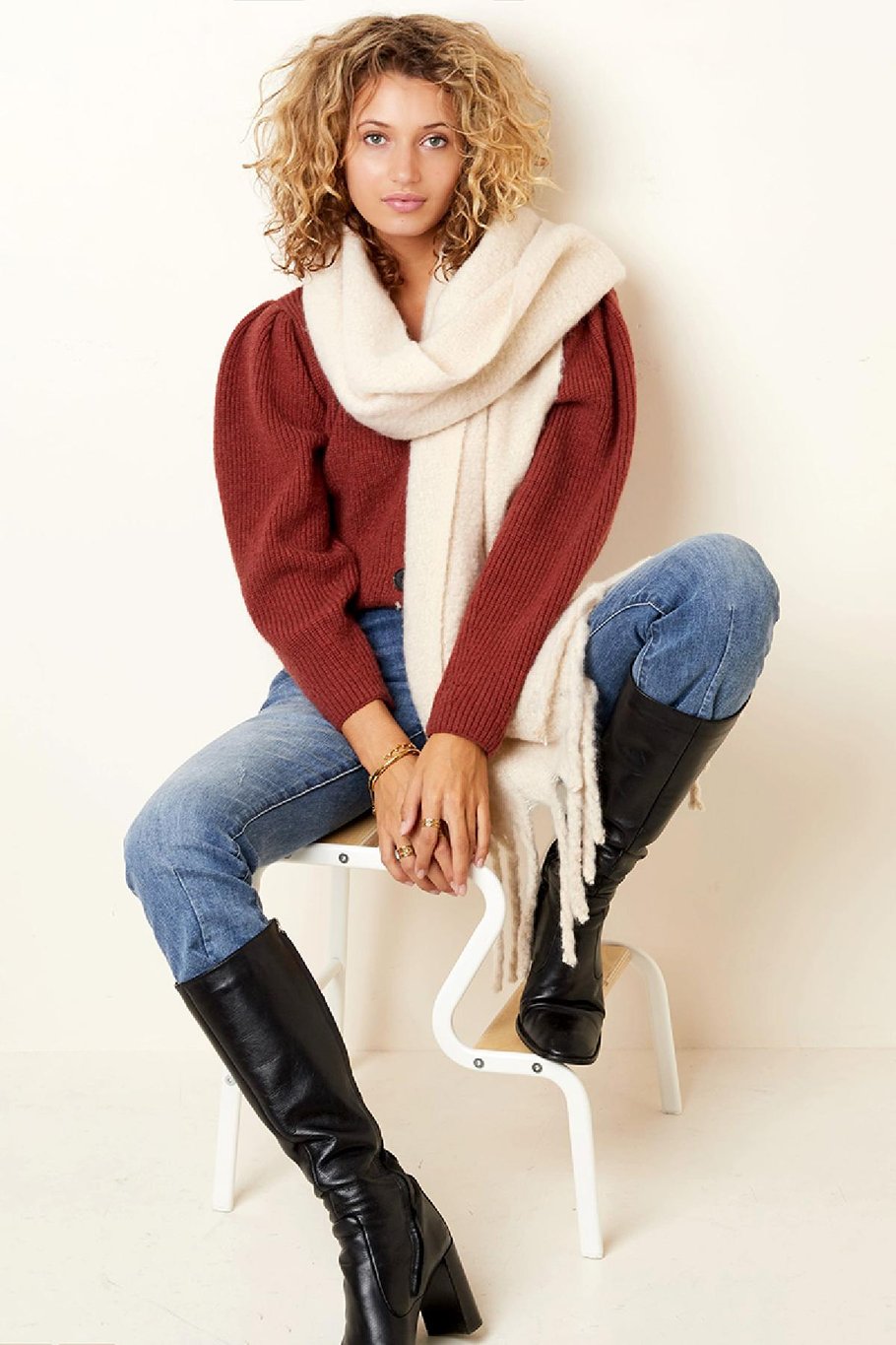 Warm winter scarf solid color brown Polyester Picture5